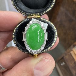 Main St Jewelry & Watches - 18k white goldGIA Certified Imperial Jade and diamond ring.