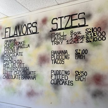Extraordinary Banana Pudding - Menu board that shows when you walk in. They have more flavors than what is listed. - Desserts Near Me - La Mesa, California Extraordinary Banana Pudding - Menu board that shows when you walk in. They have more flavors than what is listed. - Desserts Near Me - La Mesa, California