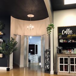 Olive and Bloom Hair Studio - Changing room for your cape/smock, and coffee/drink bar