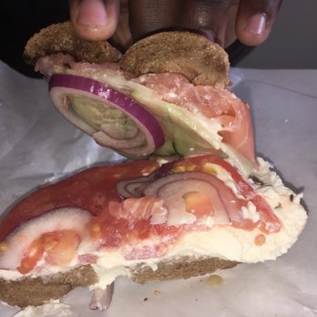 Bagel Girls Cafe - Lox bagel with no lox. There's more tomato than lox. - Bagels Near Me - Chester, New York Bagel Girls Cafe - Lox bagel with no lox. There's more tomato than lox. - Bagels Near Me - Chester, New York