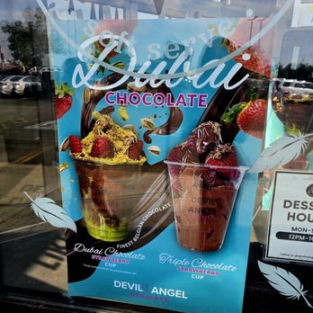 Devil & Angel Desserts - Dubai chocolate poster - Ice Cream & Frozen Yogurt Near Me - Aurora, Colorado