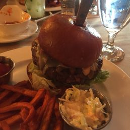 Burger and sweet potato fries.