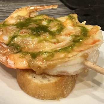 PintxoPote - Brocheta de gambas - skewer of wild shrimp, roasted garlic, lemon, arbequina EVOO - Spanish Near Me - Los Gatos, California PintxoPote - Brocheta de gambas - skewer of wild shrimp, roasted garlic, lemon, arbequina EVOO - Spanish Near Me - Los Gatos, California