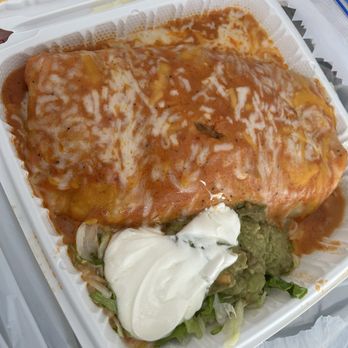 Rivera's - Shredded beef wet burrito. Will ask for no bell peppers next time which was mixed into the meat - Mexican Near Me - Long Beach, California