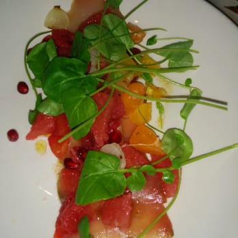 Pacifica Del Mar - Yellowtail Crudo (Sashimi with Fruit, Grapefruit and Pomegranates) - New American Near Me - Del Mar, California Pacifica Del Mar - Yellowtail Crudo (Sashimi with Fruit, Grapefruit and Pomegranates) - New American Near Me - Del Mar, California