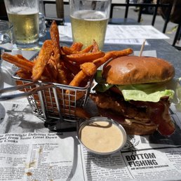 Crispy chicken sandwich with sweet potato fries - so good!!