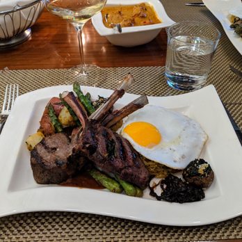 Kiran's - Mutton and Venison tandoor with duck egg, caramelized onions, asparagus. I guess Tandoor is the Indian touch for this dish. - Indian Near Me - Houston, Texas Kiran's - Mutton and Venison tandoor with duck egg, caramelized onions, asparagus. I guess Tandoor is the Indian touch for this dish. - Indian Near Me - Houston, Texas