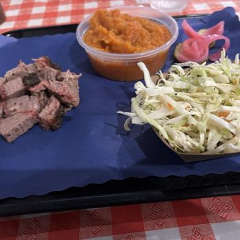 Harp Barbecue - The chop beef/not Burt end , sweet potato mash, and coleslaw. Oh, I forgot to mention the pickled onions and actual pickles are good. - Barbeque Near Me - Overland Park, Kansas