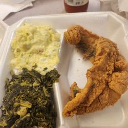Becky's & Mary's Restaurant - Potato Salad, fish and turnip greens