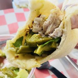 Laurita's Chicken - Freshly corn tortilla, pulled chicken, cactus salad