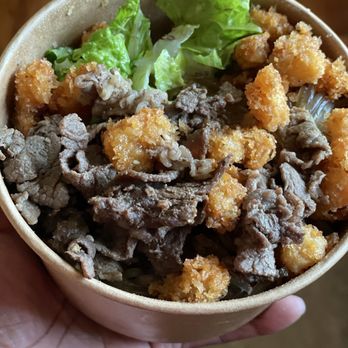 Bulgogi Hustle - Shrimp bolgogi with white rice and found some salad in there! Yum! - Korean Near Me - Lacey, Washington
