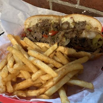 Tat's Delicatessen - Beef cheese steak Tats way and fries (both small) - Delis Near Me - Seattle, Washington Tat's Delicatessen - Beef cheese steak Tats way and fries (both small) - Delis Near Me - Seattle, Washington