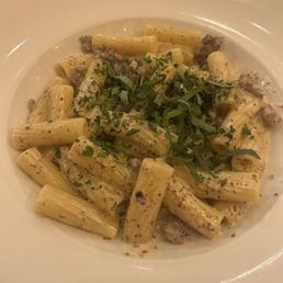 Rigatoni with mustard seed and sausage. I don't even like mustard and this was amazing. Rigatoni with mustard seed and sausage. I don't even like mustard and this was amazing.