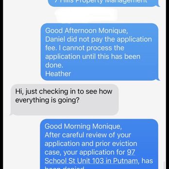 7 Hills Property Management - Screen shots of conversations with 7hills managers. - Property Management Near Me - Worcester, Massachusetts