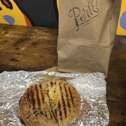 Perk! - Everything bagel breakfast sandwich with turkey sausage, egg and cheese