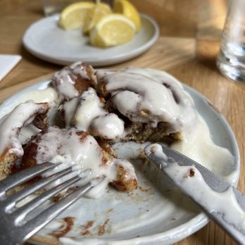 Magnolia Table - Cinnamon Roll. Oops, I was so excited I ate some. I got the last one for the day. Yay me! - Breakfast & Brunch Near Me - Waco, Texas