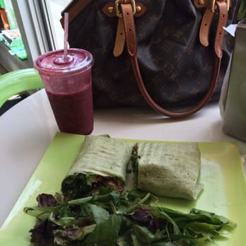 Guarapo Organic Juice Bar - Turkey Taboule Wrap with Avocado alongside a BerryCane juice - super delish! - Juice Bars & Smoothies Near Me - Miami, Florida
