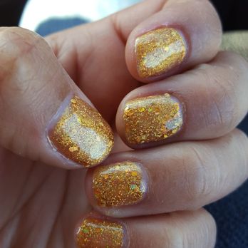 Solar Nails & Spa - Sparkly gold! A little messy. - Nail Salons Near Me - Camarillo, California