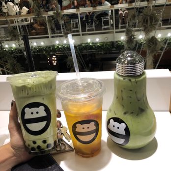 Mini Monster Cafe - Vanilla matcha tea w/ & w/o boba and Passion fruit iced tea. - Bubble Tea Near Me - Anaheim, California
