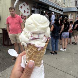Bemus Point Market - Baby scoop on a waffle of midnight blackberry cheesecake