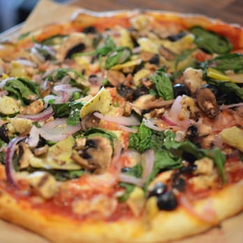 Blaze Pizza - Red sauce, shredded mozarella, grilled chicken, artichokes, spinish, black olive, fresh basil, mushroom, red onion, and oregano - Salad Near Me - Monrovia, California