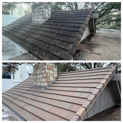 Roof softwash - Soft washing a roof offers several benefits:
1. **Gentle Cleaning**: Unlike high-pressure washing, soft washing uses low pressure, reducing the risk of damaging shingles or tiles.
2. **Effective Algae Removal**: This method effectively removes algae, moss, and lichen, which can cause long-term damage if left untreated.
3. **Longer Lasting Results**: Soft washing typically includes a biocide treatment that helps prevent the regrowth of organic materials, keeping your roof cleaner for longer.
4. **Improved Curb Appeal**: A clean roof enhances the overall appearance of your home, increasing its value and appeal.
5. **Extended Roof Lifespan**: Regular soft washing can help maintain the integrity of your roofing materials, potentially extending their lifespan.
6. **Eco-Friendly**: Many soft washing solutions are biodegradable and safe for the environment, making it a responsible choice for homeowners.
7. **Cost-Effective**: Preventative maintenance through soft washing can save you money by avoiding costly repairs or premature roof replacement. Roof softwash - Soft washing a roof offers several benefits:
1. **Gentle Cleaning**: Unlike high-pressure washing, soft washing uses low pressure, reducing the risk of damaging shingles or tiles.
2. **Effective Algae Removal**: This method effectively removes algae, moss, and lichen, which can cause long-term damage if left untreated.
3. **Longer Lasting Results**: Soft washing typically includes a biocide treatment that helps prevent the regrowth of organic materials, keeping your roof cleaner for longer.
4. **Improved Curb Appeal**: A clean roof enhances the overall appearance of your home, increasing its value and appeal.
5. **Extended Roof Lifespan**: Regular soft washing can help maintain the integrity of your roofing materials, potentially extending their lifespan.
6. **Eco-Friendly**: Many soft washing solutions are biodegradable and safe for the environment, making it a responsible choice for homeowners.
7. **Cost-Effective**: Preventative maintenance through soft washing can save you money by avoiding costly repairs or premature roof replacement.