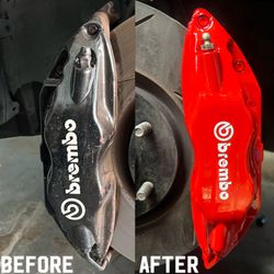 Caliper paint restoration before and after.