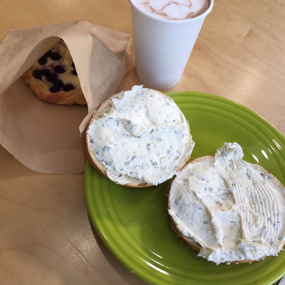 Schwartz's - Chive cream cheese, hot chocolate, and blueberry pastry - Bagels Near Me - Olympia, Washington Schwartz's - Chive cream cheese, hot chocolate, and blueberry pastry - Bagels Near Me - Olympia, Washington