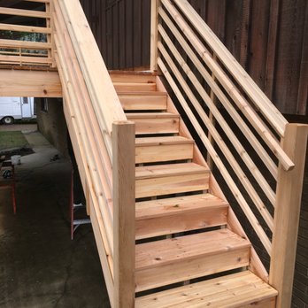 A-Affordable Decks - Glen Ellyn 2017 - Cedar staircase. Custom horizontal guard rails. - Decks & Railing Near Me - Lombard, Illinois