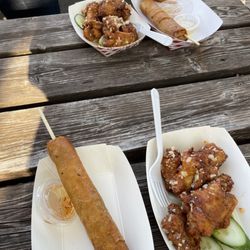 KCM Eggrolls - Tempura Garlic Wings and Pork Egg Roll on a stick