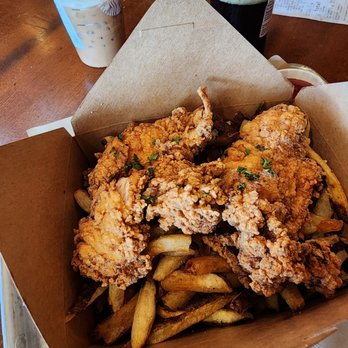 Hen & Heifer - Tendie box - 2 tenders on a bed of fries - American Near Me - Pomona, California Hen & Heifer - Tendie box - 2 tenders on a bed of fries - American Near Me - Pomona, California