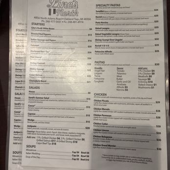 Lino's North - Menu - Italian Near Me - Rochester, Michigan