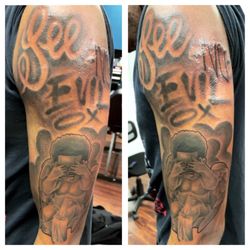 Divine Art Trap Ink - Custom "See No Evil" quarter sleeve done at Divine Art Trap Ink