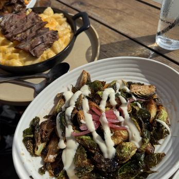 OB Surf Lodge - brussel sprouts and steak Mac and cheese - Breakfast & Brunch Near Me - San Diego, California OB Surf Lodge - brussel sprouts and steak Mac and cheese - Breakfast & Brunch Near Me - San Diego, California
