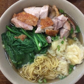 Shun Wang - Egg noodle soup with crispy pig , wonton, and veggies. - Barbeque Near Me - Elmhurst, New York Shun Wang - Egg noodle soup with crispy pig , wonton, and veggies. - Barbeque Near Me - Elmhurst, New York