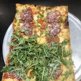 Via 313 - Large Detroit style with half tomato and bell pepper and half Rocket. - Pizza Near Me - Webster, Texas Via 313 - Large Detroit style with half tomato and bell pepper and half Rocket. - Pizza Near Me - Webster, Texas
