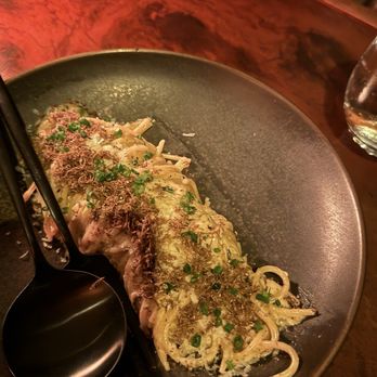 MILA Restaurant - truffle cream spaghetti, parmesan cheese, chives, shaved black truffle - Mediterranean Near Me - Miami Beach, Florida