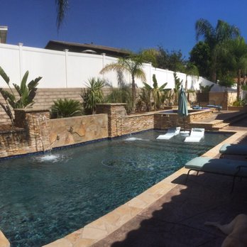 SCV Pools  - Our new backyard with pool, fire pit, patio cover by SCV Pools - Masonry/Concrete Near Me - Simi Valley, California