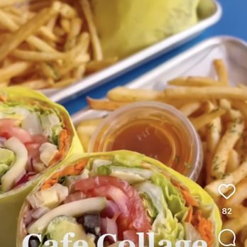 Cafe Collage - Spicy Chicken Burrito Sandwich, veggie wrap with hummus - Coffee & Tea Near Me - Venice, California