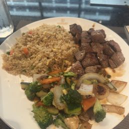 Hibachi filet mignon, fried rice & veggies. Hibachi filet mignon, fried rice & veggies.