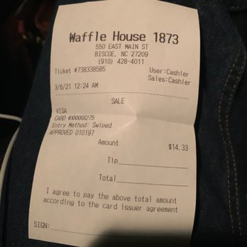Waffle House - The receipt - American Near Me - Biscoe, North Carolina Waffle House - The receipt - American Near Me - Biscoe, North Carolina