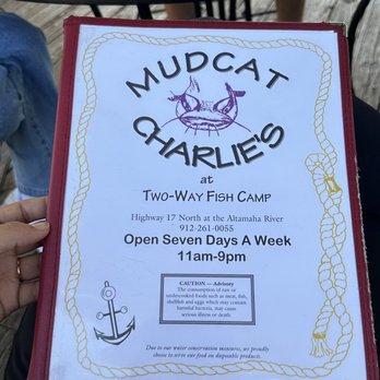 Mudcat Charlie's - a menu for two - way fish camp - Seafood Near Me - Brunswick, Georgia Mudcat Charlie's - a menu for two - way fish camp - Seafood Near Me - Brunswick, Georgia