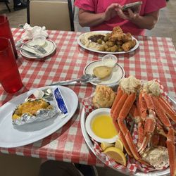 Grits and Greens - Friday night crab legs! Chicken finger dinner with mashed potatoes, gravy, and fried okra. Yummmm.