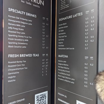 Boba Run - Menu. Mon afternoon 2021-12-27 - Bubble Tea Near Me - Vancouver, British Columbia