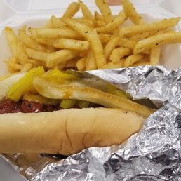 Beef dawg with seasoned fries and fry sauce
