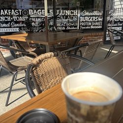 Empire Bagels - My latte and nice outdoor seating at Empire Bagel.