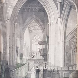 St John The Baptist Parish Church - Painting of the original arch with the now missing clown and naked figure.