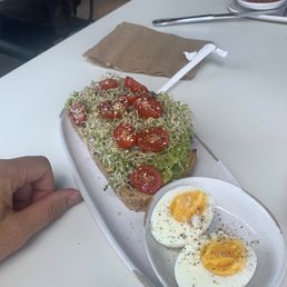 Avo toast w eggs