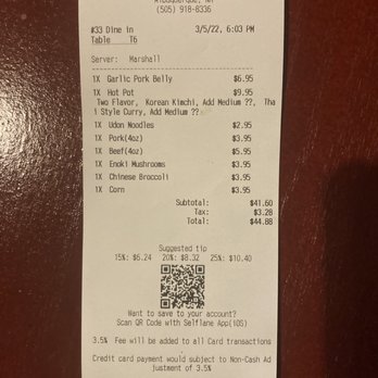 Zu Hot Pot - Zu Hot Pot.  The bill. - Hot Pot Near Me - Albuquerque, New Mexico