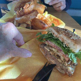 Sylvesters Burgers - Shroom Burger & Mix of Onion Rings and Zucchini!!!! Yum - American Near Me - Oceano, California Sylvesters Burgers - Shroom Burger & Mix of Onion Rings and Zucchini!!!! Yum - American Near Me - Oceano, California